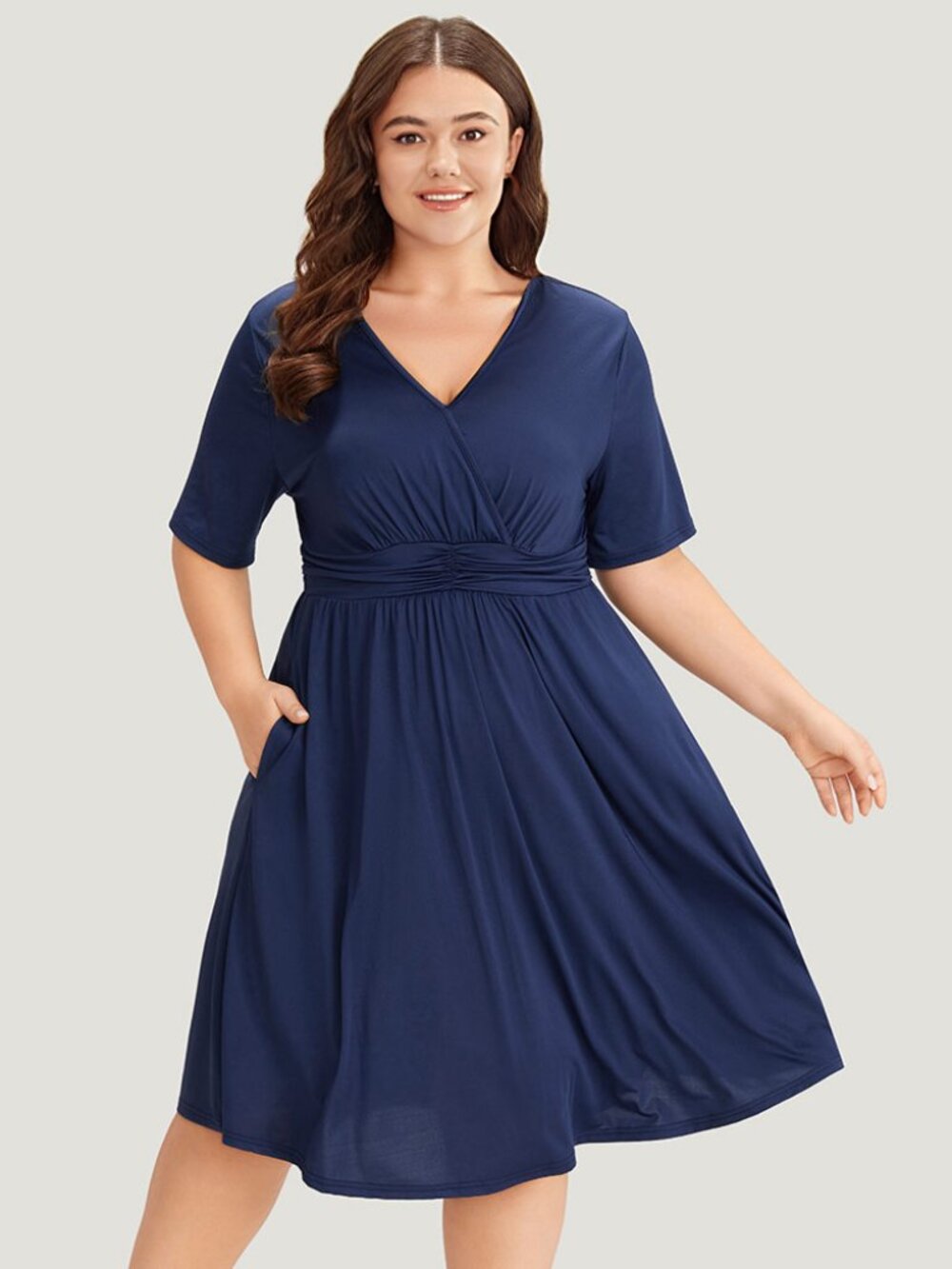 Supersoft Essentials Solid Surplice Neck Ruched Front Dress